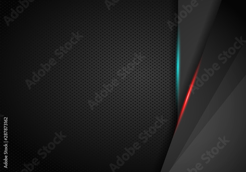 abstract sharp metallic frame red black sports gamer concept background layout design. Vector graphic template. Technology background with metallic banner.