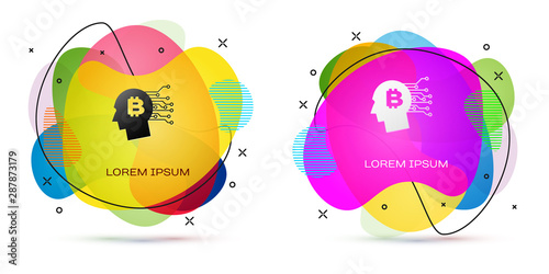 Color Bitcoin think icon on white background. Cryptocurrency head. Blockchain technology, bitcoin, digital money market, cryptocoin wallet. Abstract banner with liquid shapes. Vector Illustration
