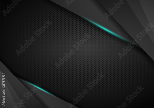 abstract metallic black blue geometric frame sport design concept innovation background. Black Metal perforated background.