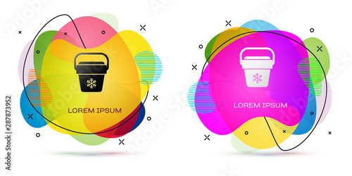 Color Cooler bag icon isolated on white background. Portable freezer bag. Handheld refrigerator. Abstract banner with liquid shapes. Vector Illustration