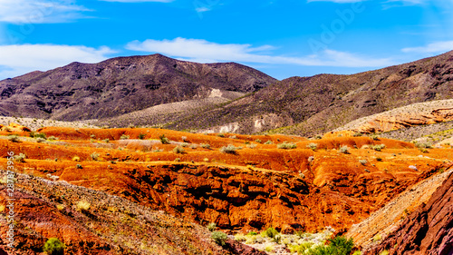 Colorful Mountains along Northshore Road SR167 in Lake Mead National Recreation Area runs through semi desert landscape between Boulder City and Overton in Nevada, USA photo