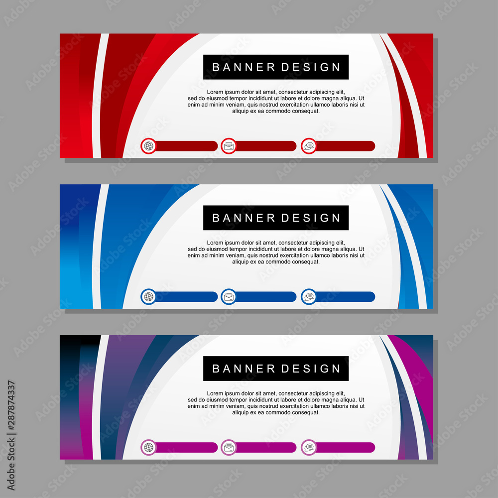 Banner template design with red and blue color. Modern banner template concept suitable for web.
