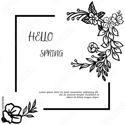 Card template of hello spring with design wallpaper of wreath frame. Vector