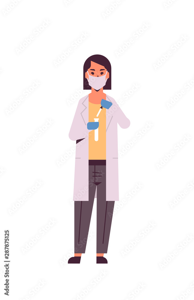 female scientific researcher holding test tube woman in uniform working with flask scientist making experiment in laboratory research science chemical concept vertical full length female scientific researcher holding test tube woman in uniform working with flask scientist making experiment in laboratory research science chemical concept vertical full length