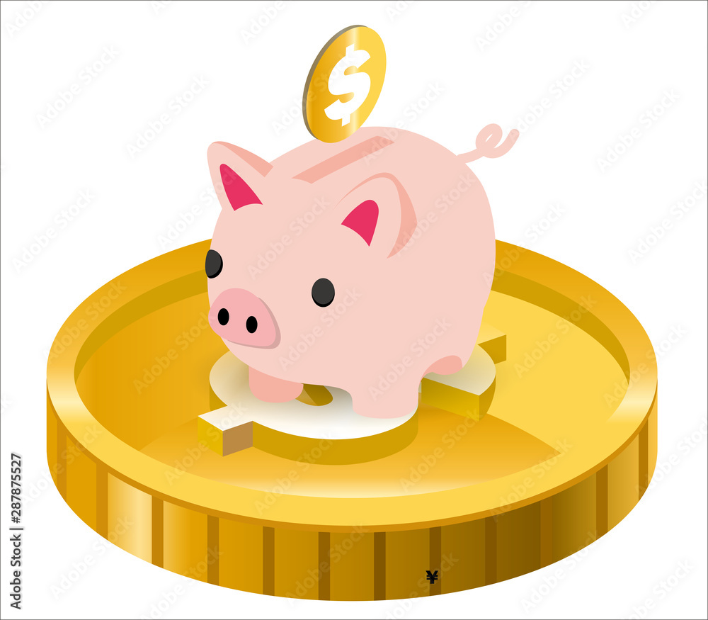 豚の貯金箱とアメリカドルのゴールドのコインのイラスト 金融 外貨預金 為替取引のイメージのイラスト Gold Coin And Piggy Bank Stock Vector Adobe Stock