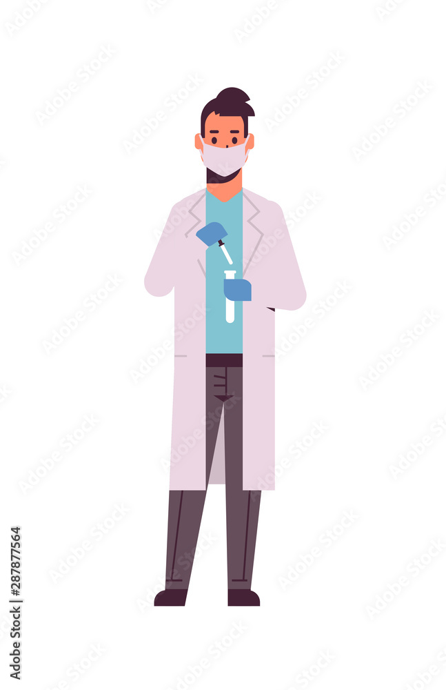 male scientific researcher holding test tube man in uniform working with flask scientist making experiment in laboratory research science chemical concept full length flat male scientific researcher holding test tube man in uniform working with flask scientist making experiment in laboratory research science chemical concept full length flat