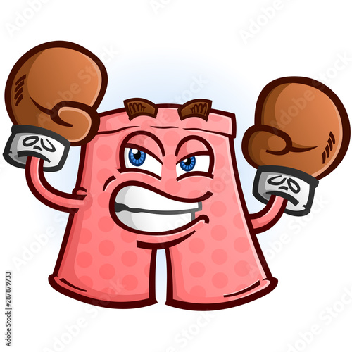 A pair of pink polka dotted boxer shorts with fists in the air, ready for an intense boxing match
