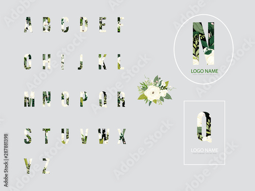 Floral alphabets collection. A set of beautiful flowers and alphabets for wedding, invitations and  wedding and logo design template.