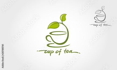 Cup of Tea vector logo template is a grean leaf images forming a cup. Suited for Cafe, Tea Business, Nature Organic Products, Pharmacy, Medicine, Coffee, Cosmetics, Gardens etc.