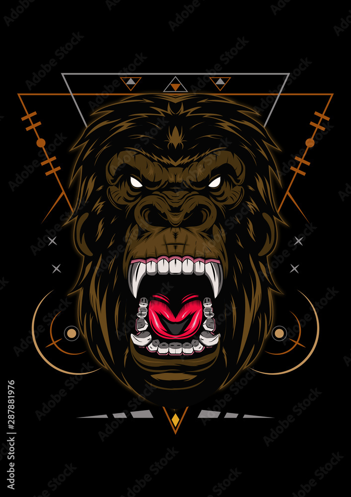 Fototapeta premium donkeykong. Head of a gorilla with angry face. strong monkey. vector gorilla
