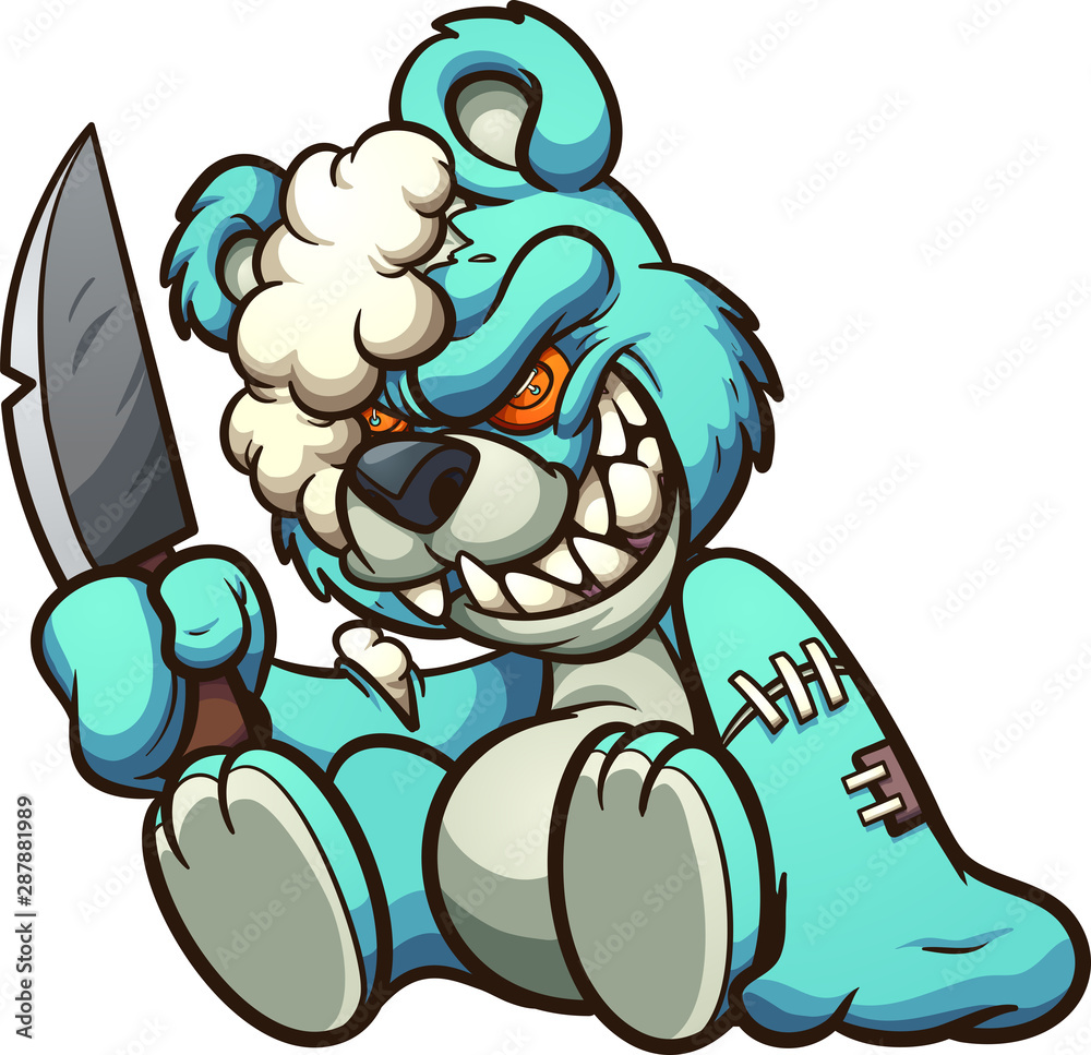 Scary evil teddy bear holding a big knife clip art. Vector illustration  with simple gradients. All in a single layer. Stock Vector | Adobe Stock