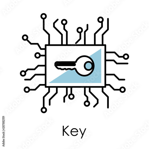 Bitcoin system key, cryptocurrency isolated outline icon