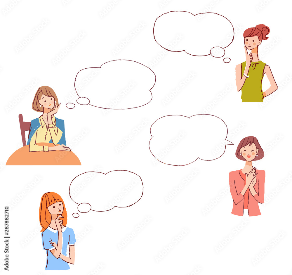 女性　表情　ふきだし　セット