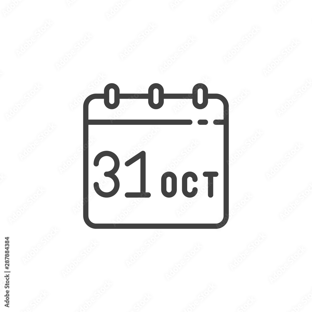 Calendar with Halloween date line icon. linear style sign for mobile concept and web design. October 31 calendar page outline vector icon. Symbol, logo illustration. Vector graphics Calendar with Halloween date line icon. linear style sign for mobile concept and web design. October 31 calendar page outline vector icon. Symbol, logo illustration. Vector graphics