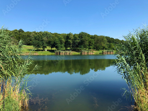 Small reservoir lake Ljeskove vode or leisure Ljeskovac - Akumulacijsko jezero, ribnjak i izletiste Ljeskove vode, Kordusevci - Slavonski Brod, Croatia photo