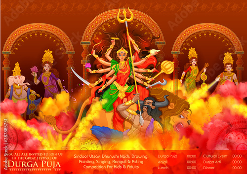 illustration of Goddess Durga in Happy Durga Puja Subh Navratri Indian religious header banner background