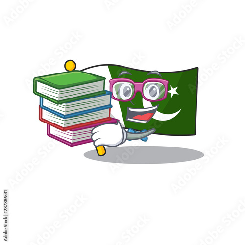 Student with book flag pakistan isolated in the cartoon