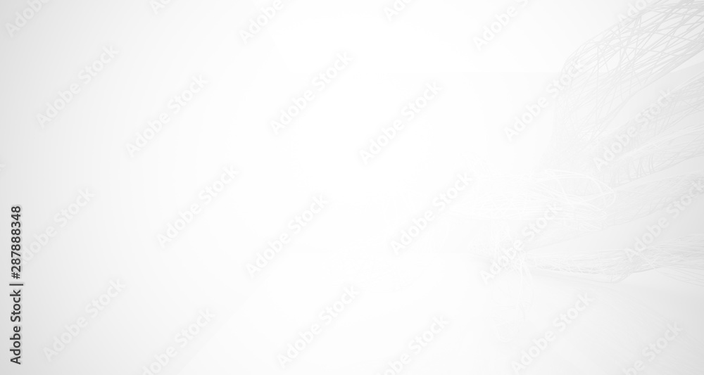 White smooth architectural interior of chaotic lines. 3D illustration and rendering