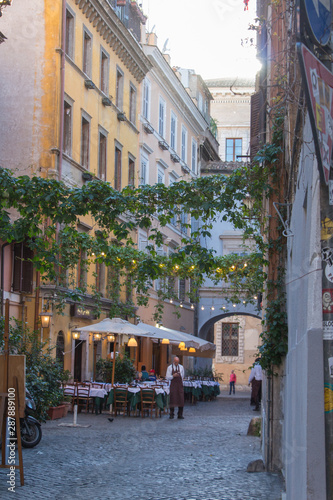 Typical street in Rome at evening, Lazio, Italy.