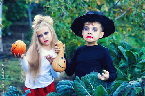Children on Halloween. Two children in a terrible way