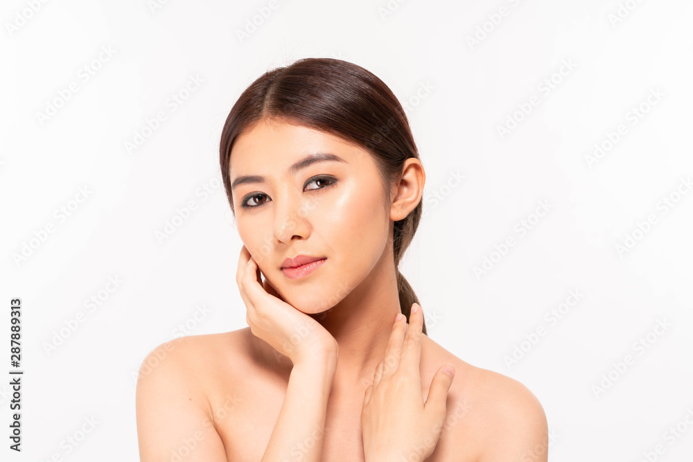 Portrait of attractive woman face close up studio on white background Portrait of attractive woman face close up studio on white background