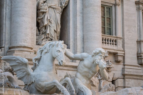 Trevi Fountain or Fontana di Trevi detail of the statue of the God of the Ocean, Rome, Italy