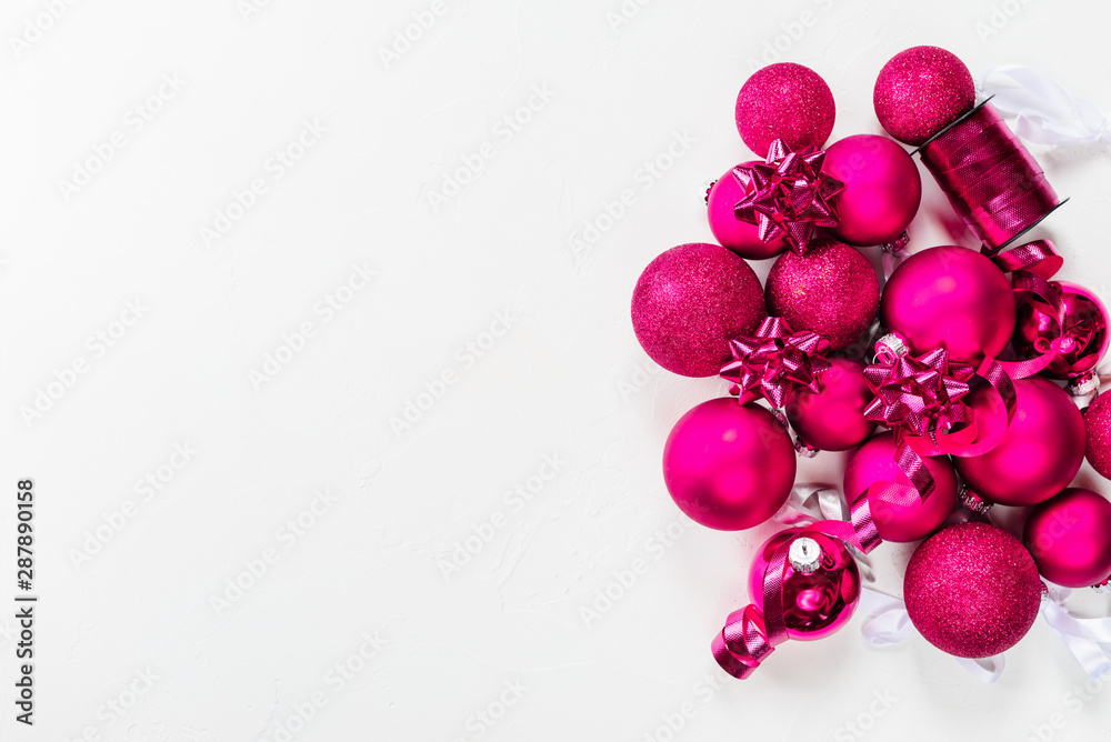 Christmas balls on a white background. Copy space, flat lay. Christmas balls on a white background. Copy space, flat lay.