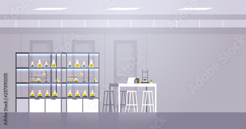 empty no people chemical research laboratory with different equipment scientist workplace science education chemistry concept modern lab interior flat horizontal