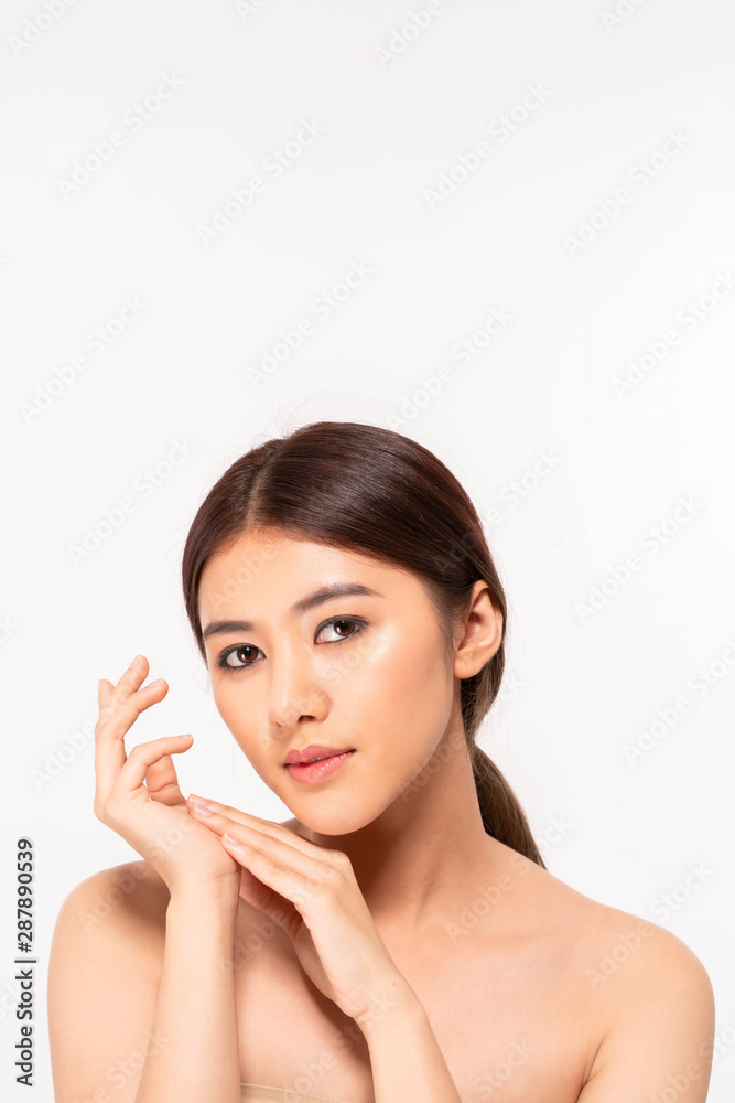 Asia woman face close up studio on white background Asia woman face close up studio on white background