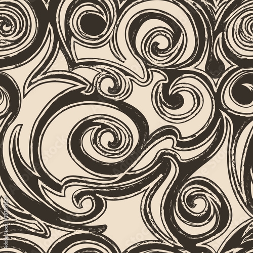 brown seamless pattern of spirals and curls. Decorative ornament for background.