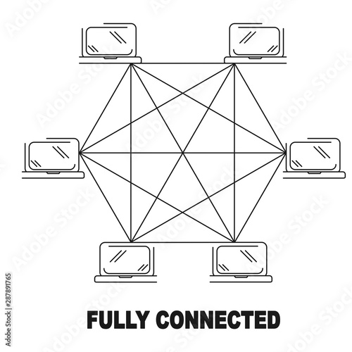 fully connected network topology vector black linear flat style icon