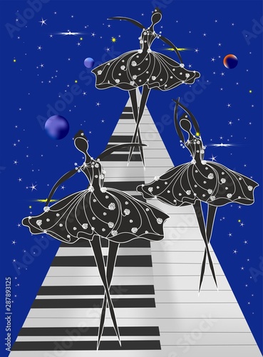  composition showing ballet dancers on piano keys