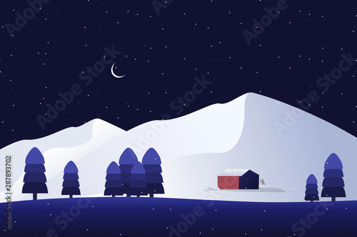 Country scenic house in the forest, illustration