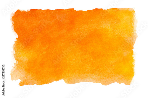 Abstract watercolor orange textured background on a white isolated background