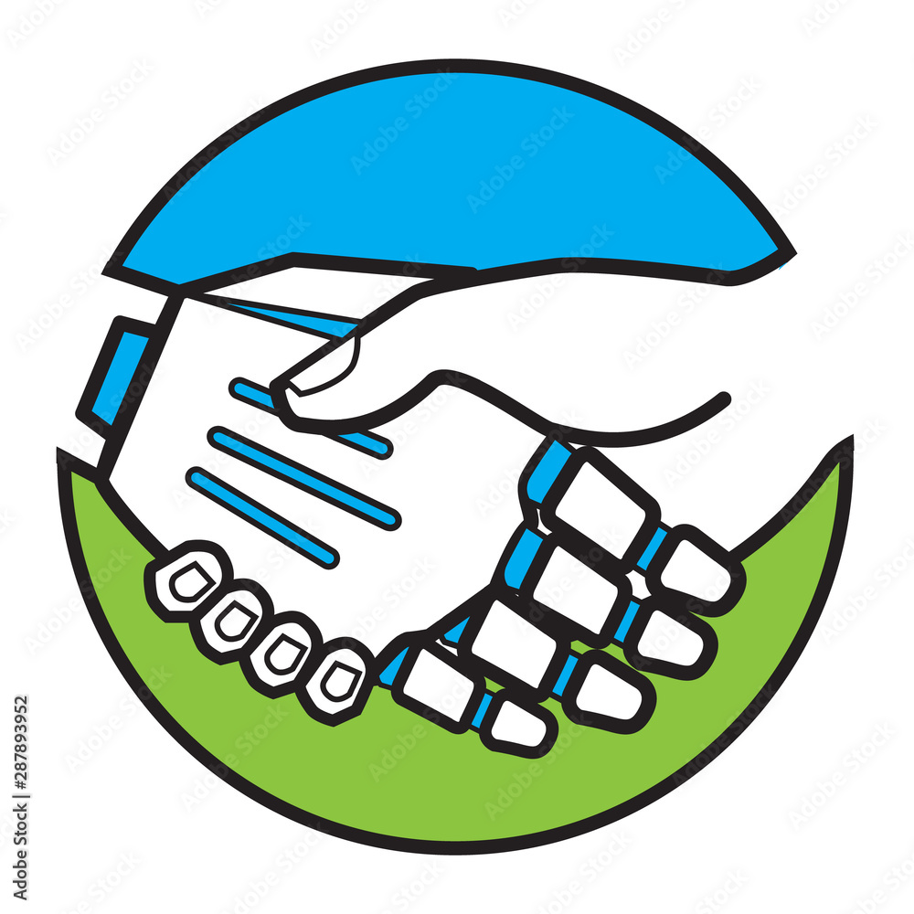 Connecting People and BOT android logo icon illustration