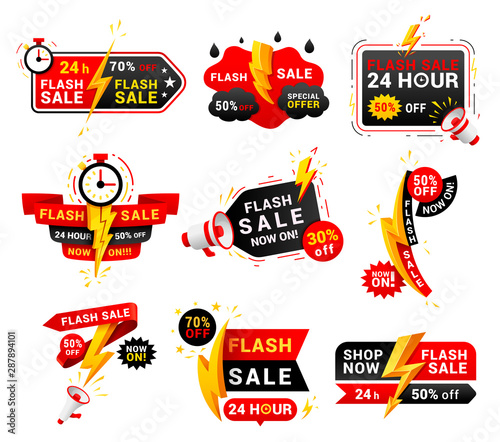 Flash sales shopping promotional labels vector set