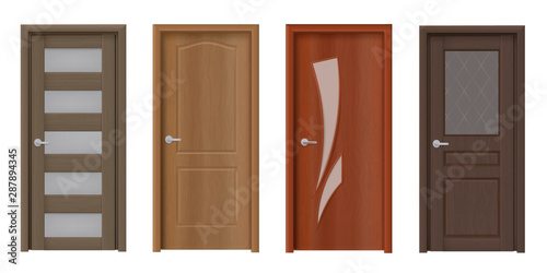 Modern wooden door realistic vector illustrations set