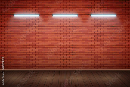 Neon lamps on Red brick wall