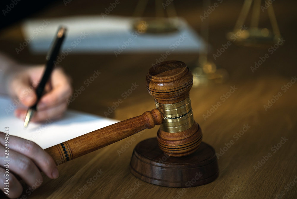 Law and Justice, judge gavel with scales on wooden table. Law and Justice, judge gavel with scales on wooden table.