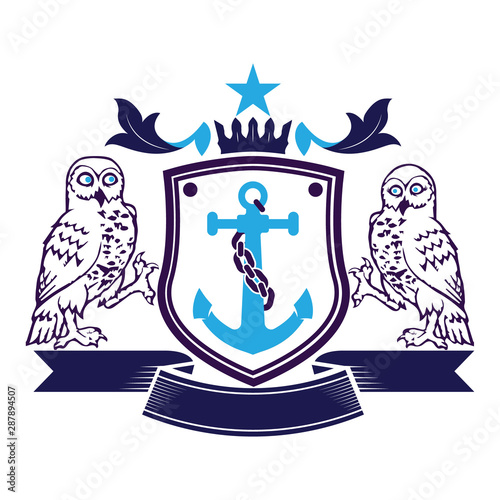 2 Owls anchor Crest Emblem Family logo brand identity.