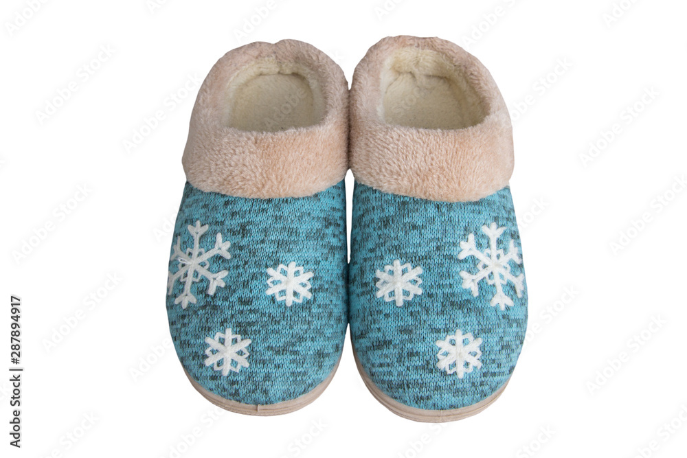 pair of winter slippers,Turchuise slippers isolated on white background, winter slippers pair of winter slippers,Turchuise slippers isolated on white background, winter slippers
