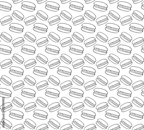 Seamless vector pattern biscuit macaroon. Sweet pattern for fashion design. Background with sweets. Pattern for candy packaging dessert. Cute Doodle style.