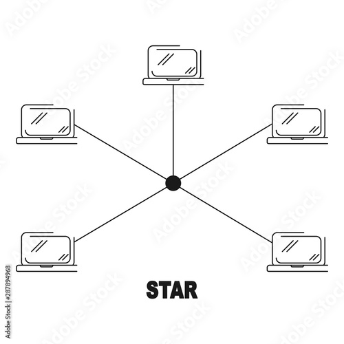 star network topology vector black linear flat style icon