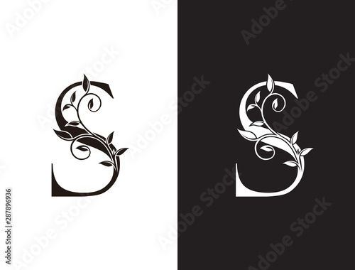 Luxury  S Letter Logo, vintage floral logo icon perfect for fashion, restaurant, cafe, hotel and many company. photo