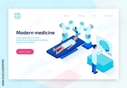 Operation on Brain with Medicine Robot and Patient
