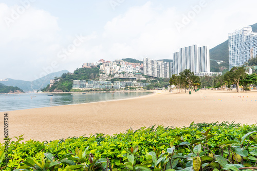 repulse bay beach of hong kong island with green bush