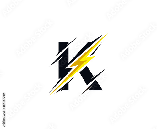 Thunder K Letter icon, flash K electrical logo icon
