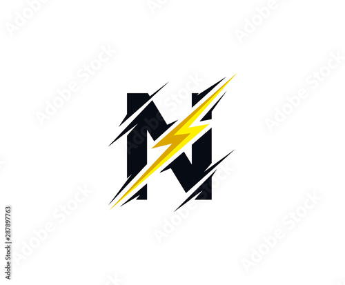 Thunder N Letter icon  flash N electrical logo icon