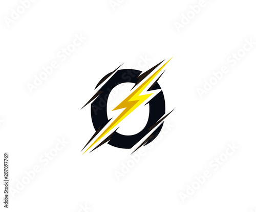 Thunder O Letter icon, flash O electrical logo icon