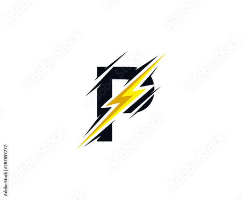 Thunder P Letter icon, flash P electrical logo icon